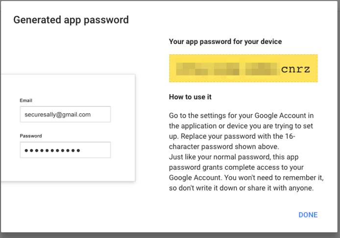 Generated app password