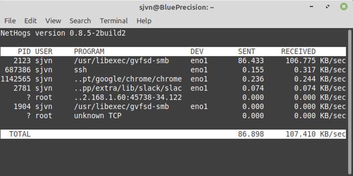 sudo nethogs -d 5 eno1