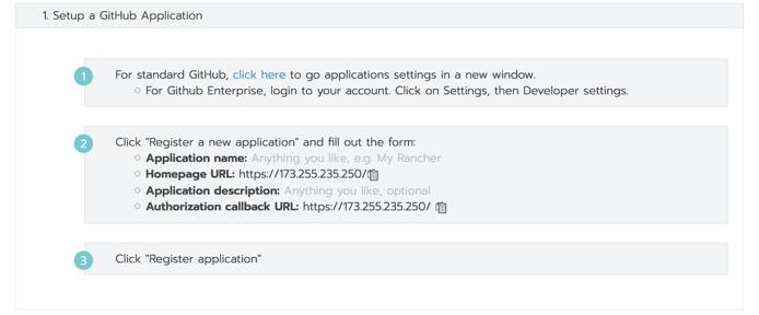 Rancher generated GitHub OAuth form values