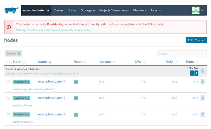 Rancher cluster nodes list - provisioning